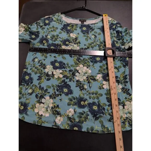 J.Jill Wearever Shirt Blouse Cottagecore * Women's Size Medium Blue Floral Tunic - Picture 9 of 12